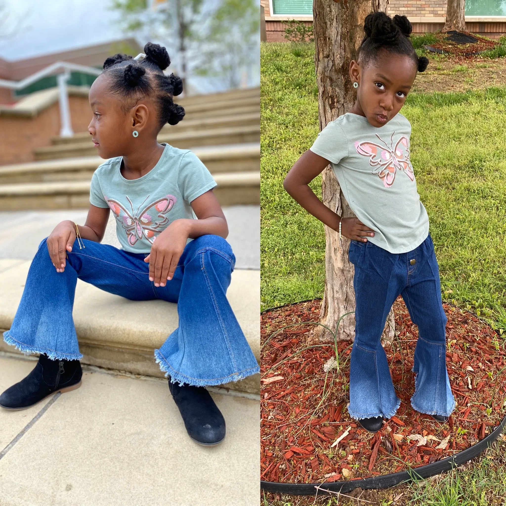 GIRLS DENIM SKINNY FLARE LEG JEANS PANTS