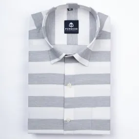 Grey Color Cotton Stripe Shirt For Men