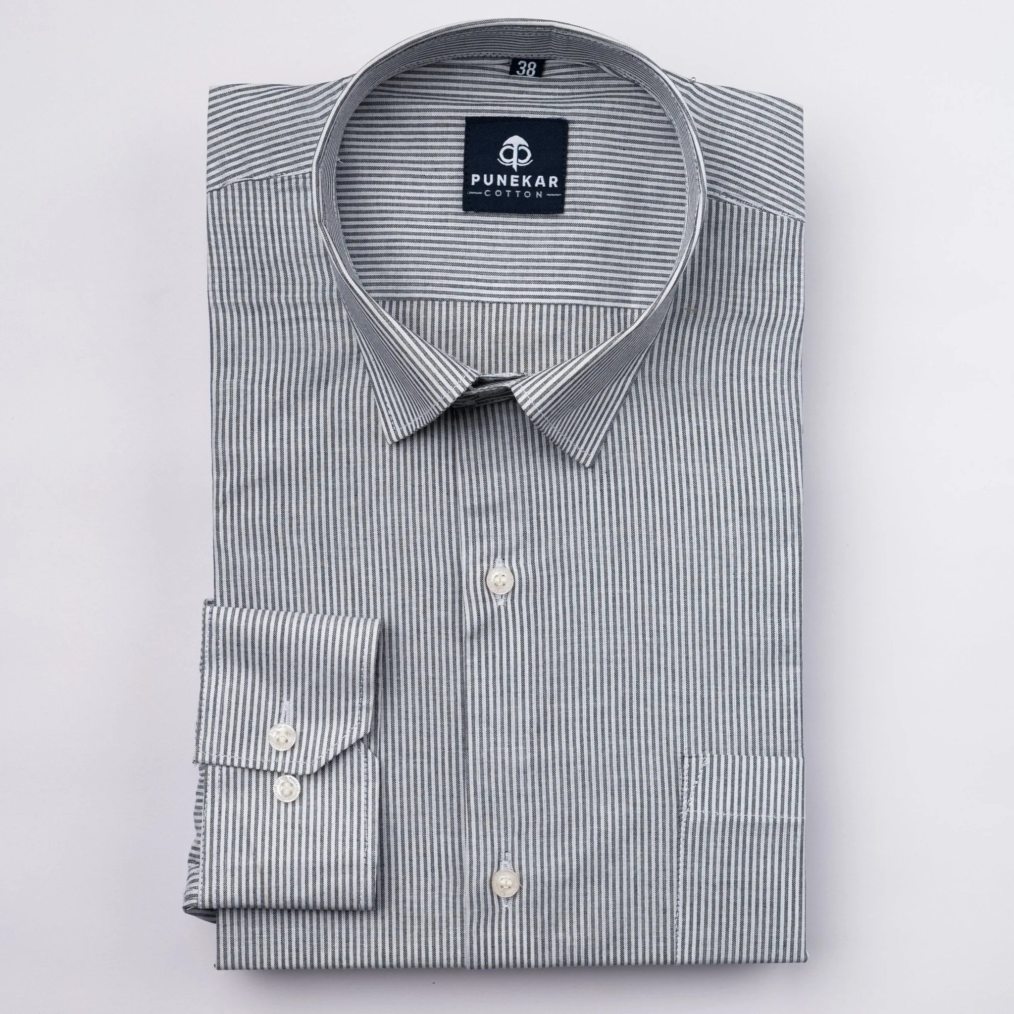 Grey Color Lining Paper Cotton Shirts For Men