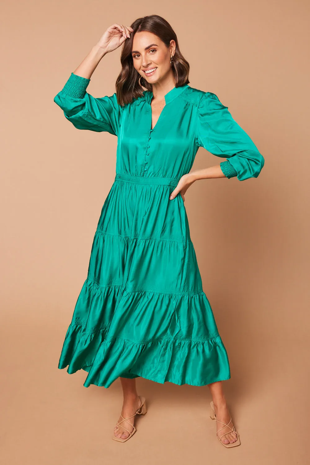 Harriet Maxi Dress in Satin Jade