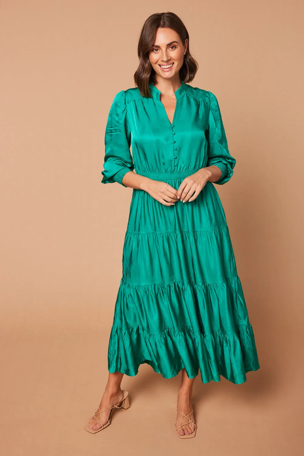 Harriet Maxi Dress in Satin Jade