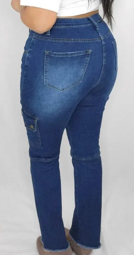 High Rise Cargo Jeans Stretchy