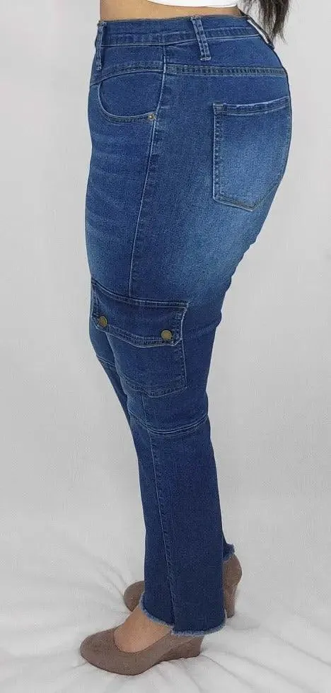 High Rise Cargo Jeans Stretchy