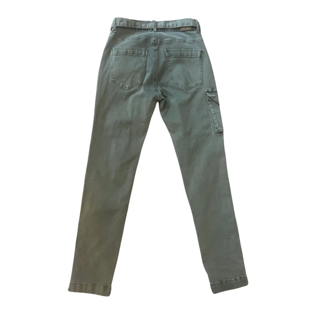 High Rise Stretch Khaki Cargo Jeans with sash belt