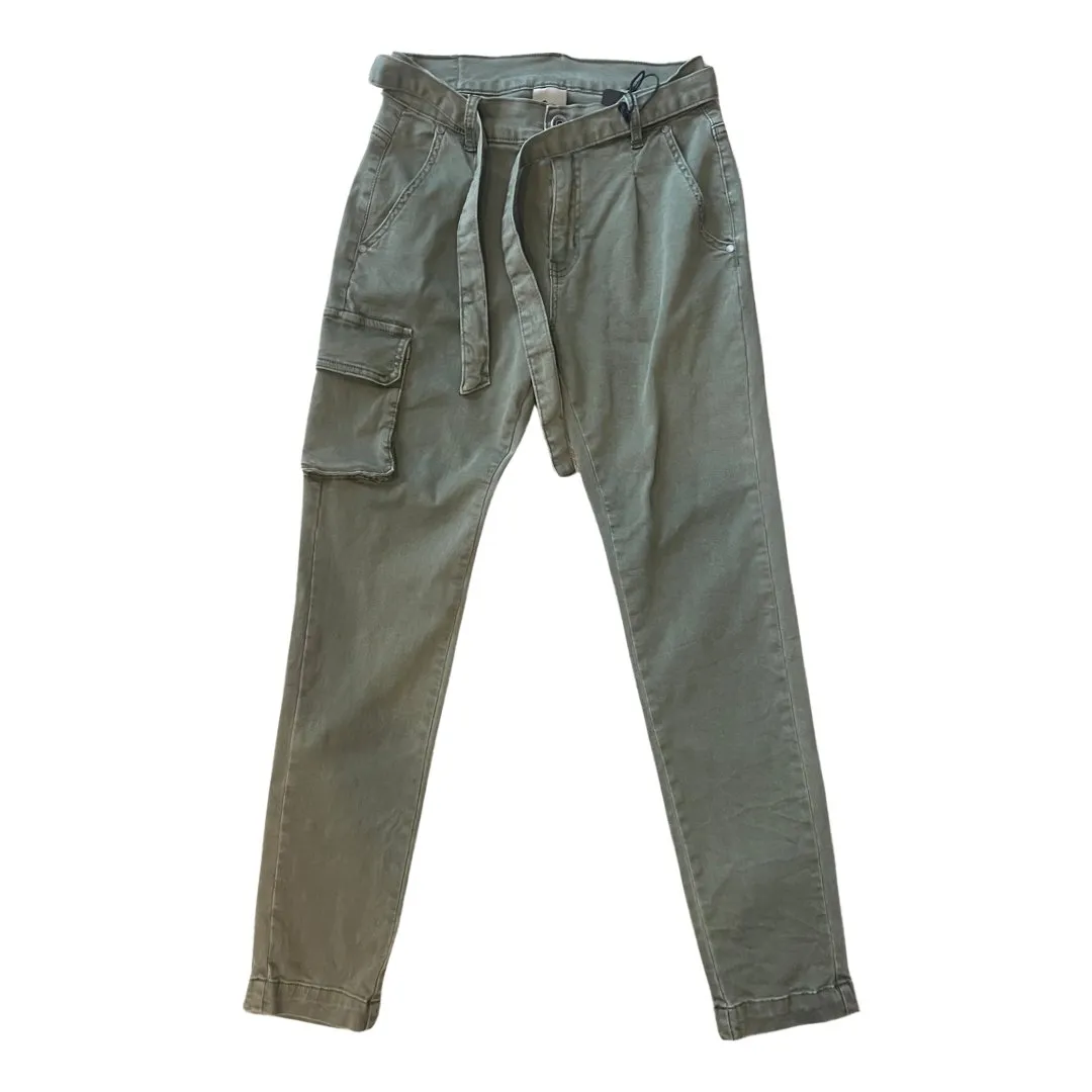 High Rise Stretch Khaki Cargo Jeans with sash belt