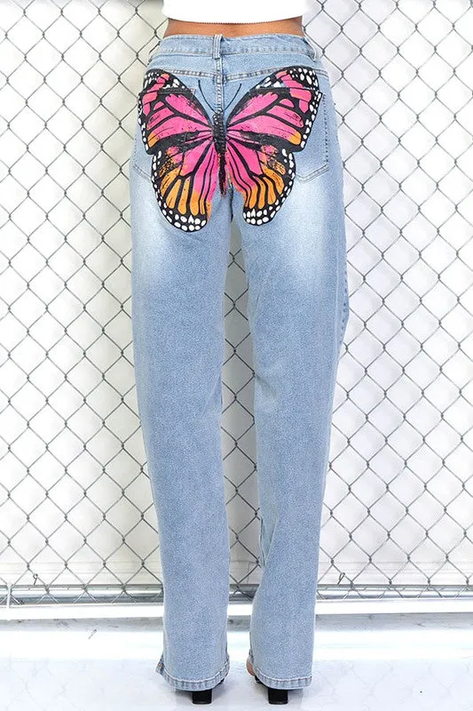 Kiss My Back Butterfly Booty Denim Pants