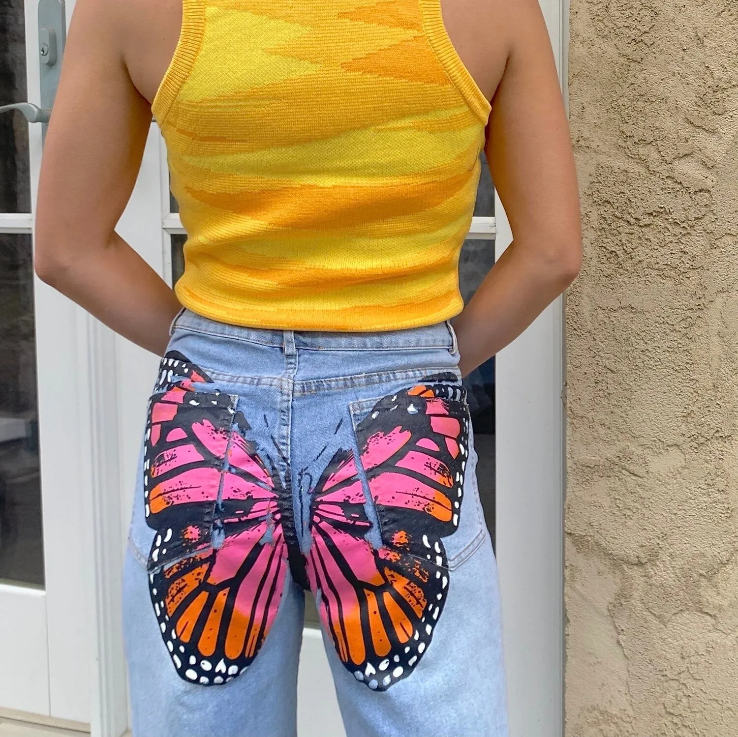 Kiss My Back Butterfly Booty Denim Pants