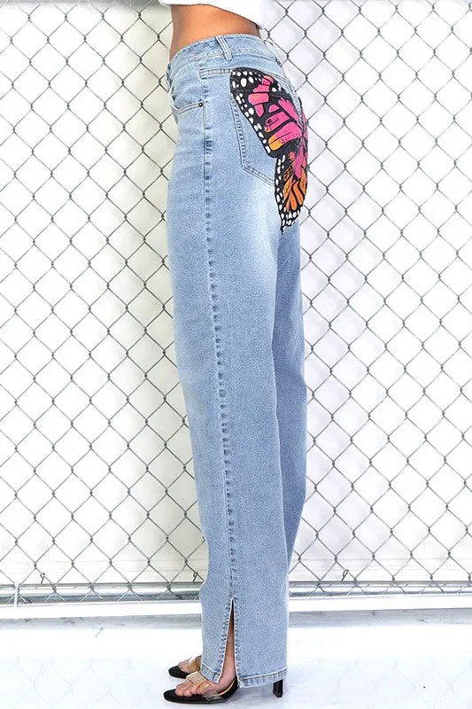 Kiss My Back Butterfly Booty Denim Pants