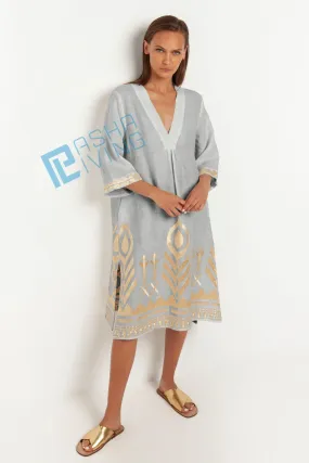 Kori Tunic Linen Dress | Grey & Gold