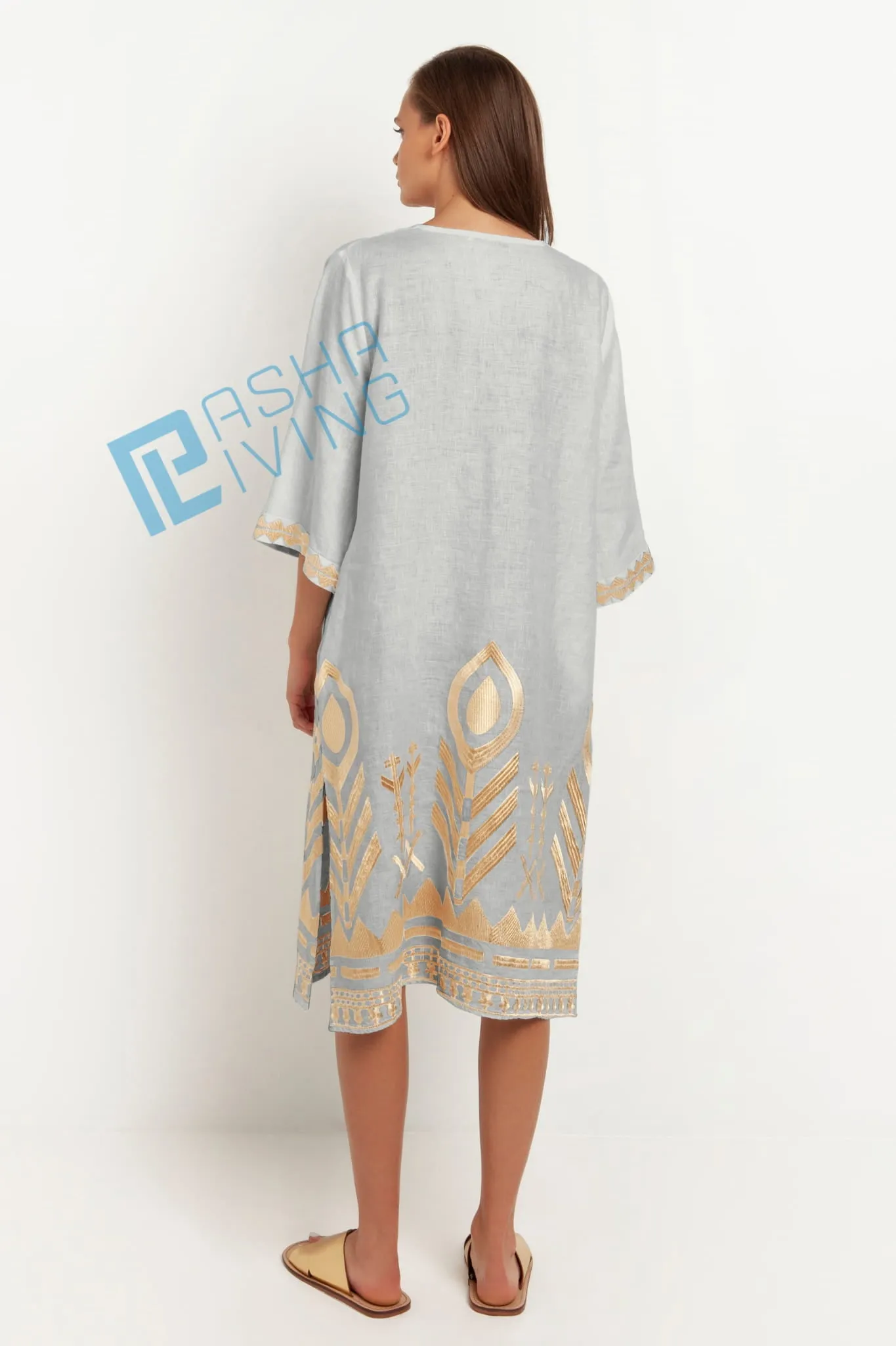 Kori Tunic Linen Dress | Grey & Gold