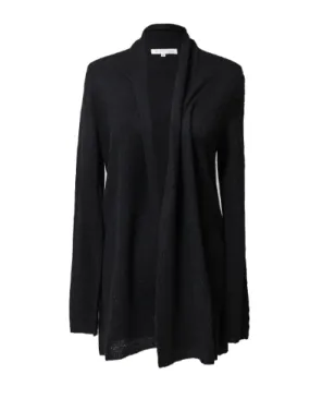 Lemonwood Rolled Collar Cashmere Cardigan (Black, White   Chalk)