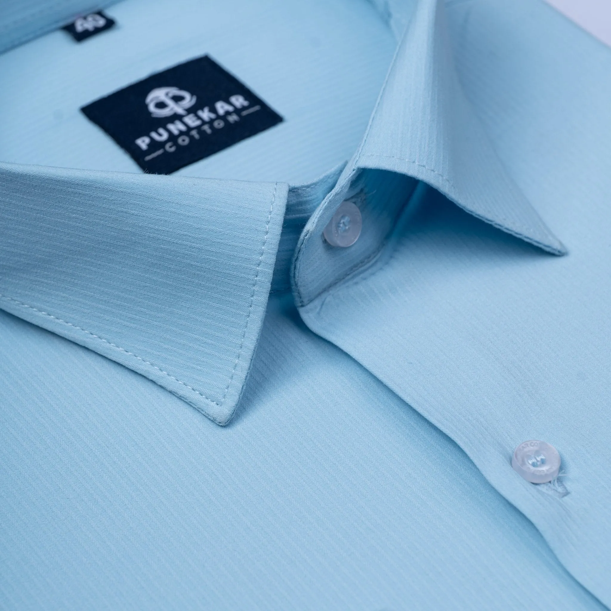 Light Blue Color Lining Texture Lycra Cotton Shirt For Men