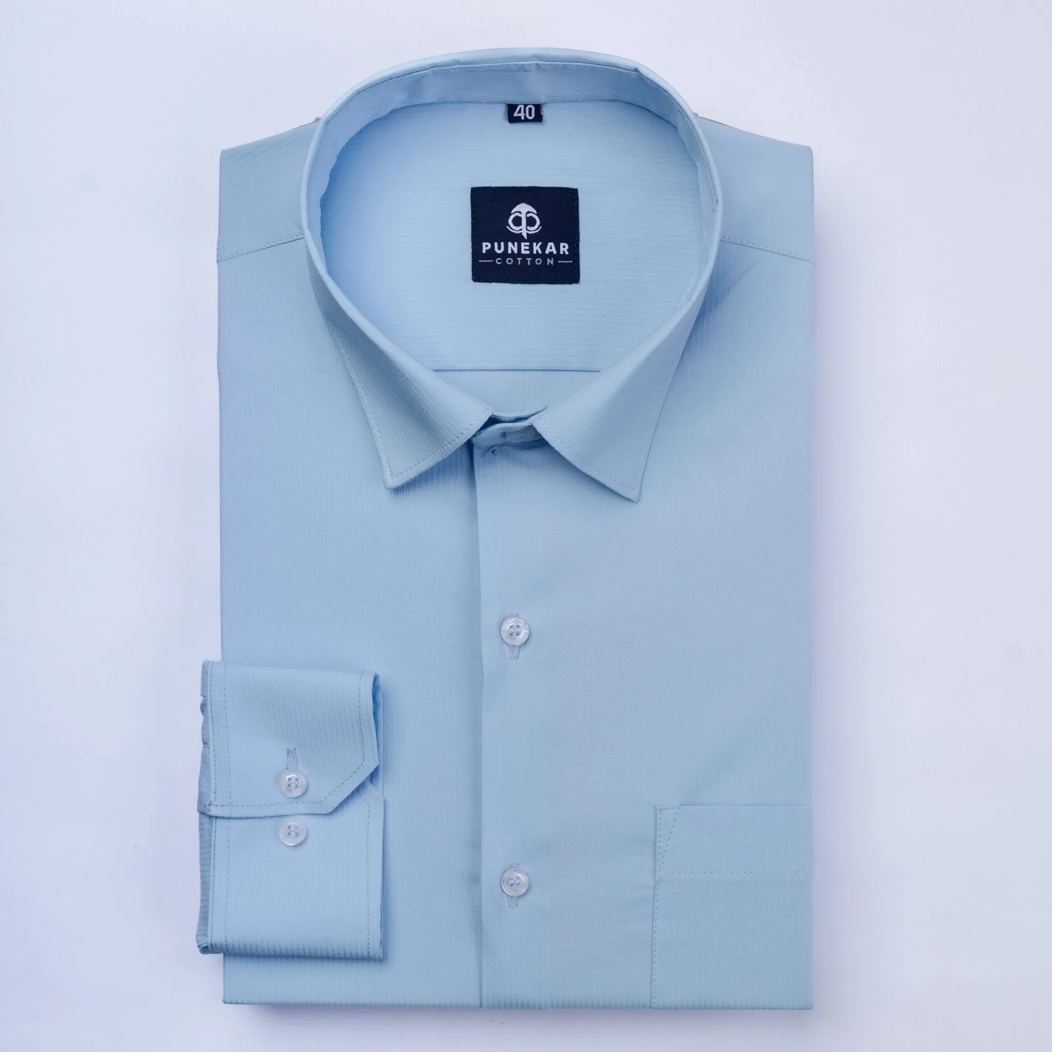 Light Blue Color Lining Texture Lycra Cotton Shirt For Men