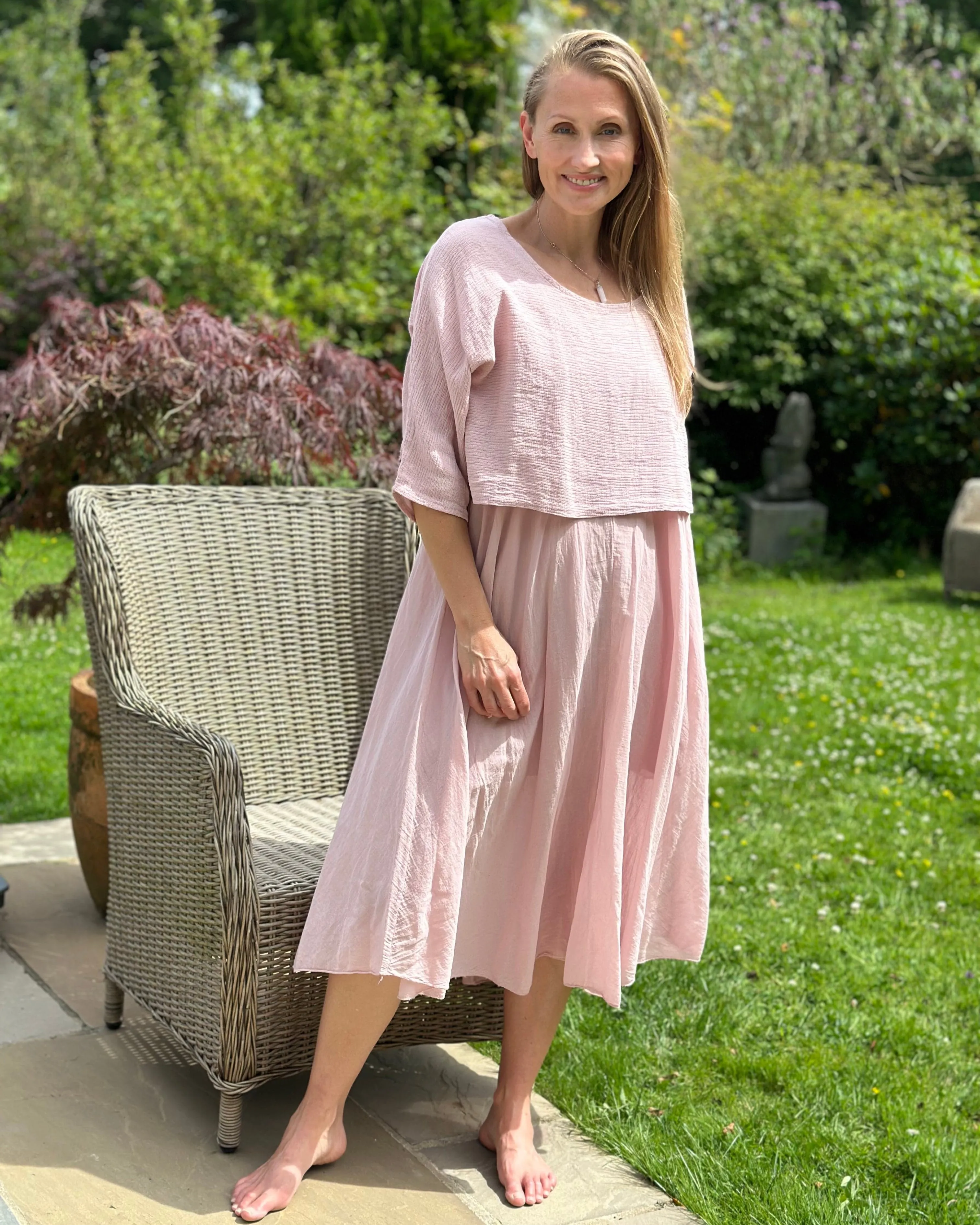 Long 2 In 1 Cotton Dress - Dusky Pink