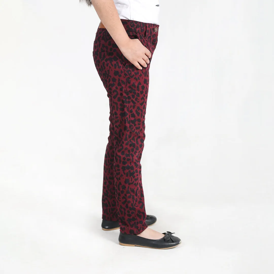 Maroon & Black Printed Twill Pants