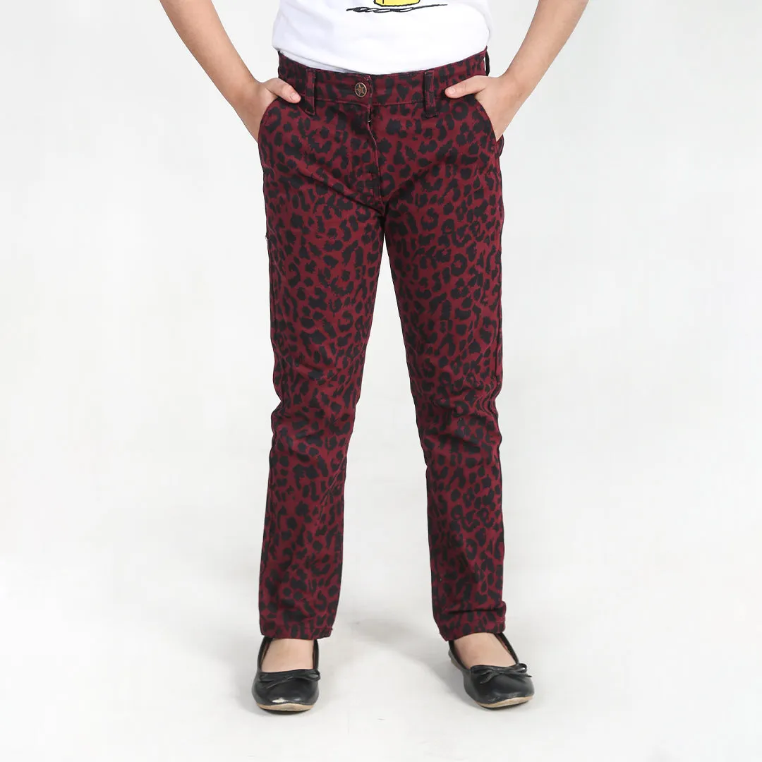 Maroon & Black Printed Twill Pants