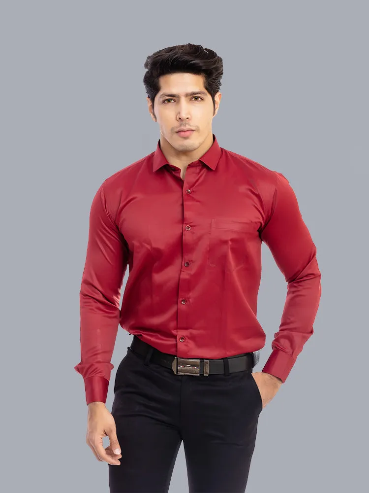 Mehroon Solid Giza Cotton Formal Shirts