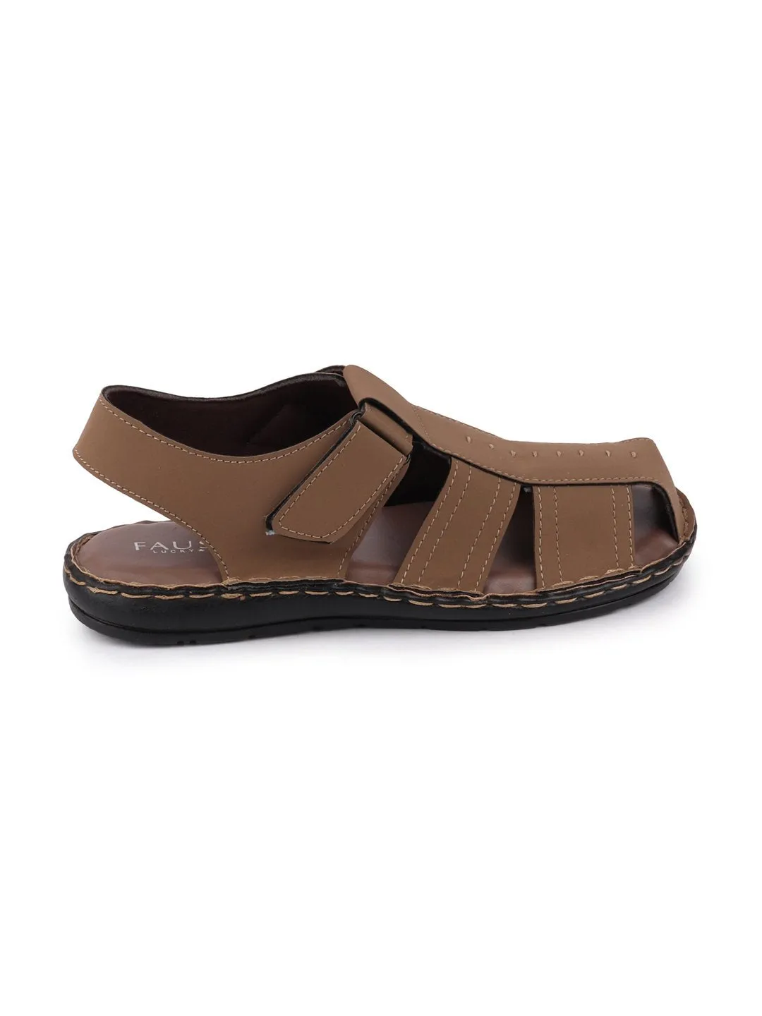 Men Camel Casual Hook & Loop Fishermen Sandals