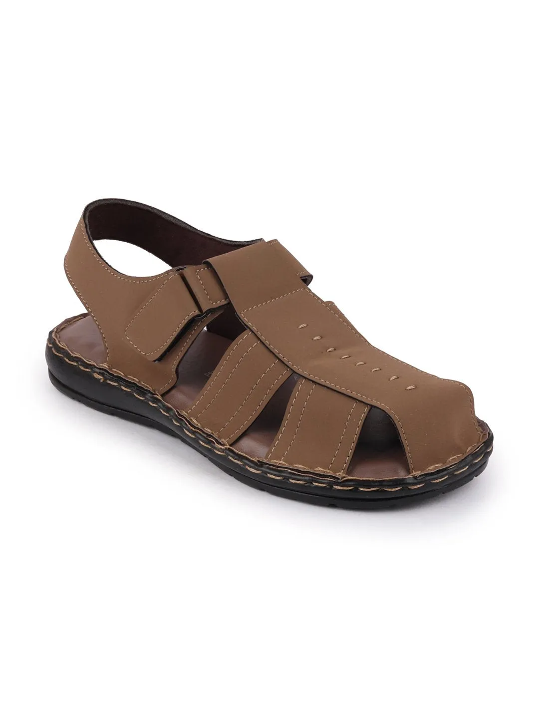 Men Camel Casual Hook & Loop Fishermen Sandals