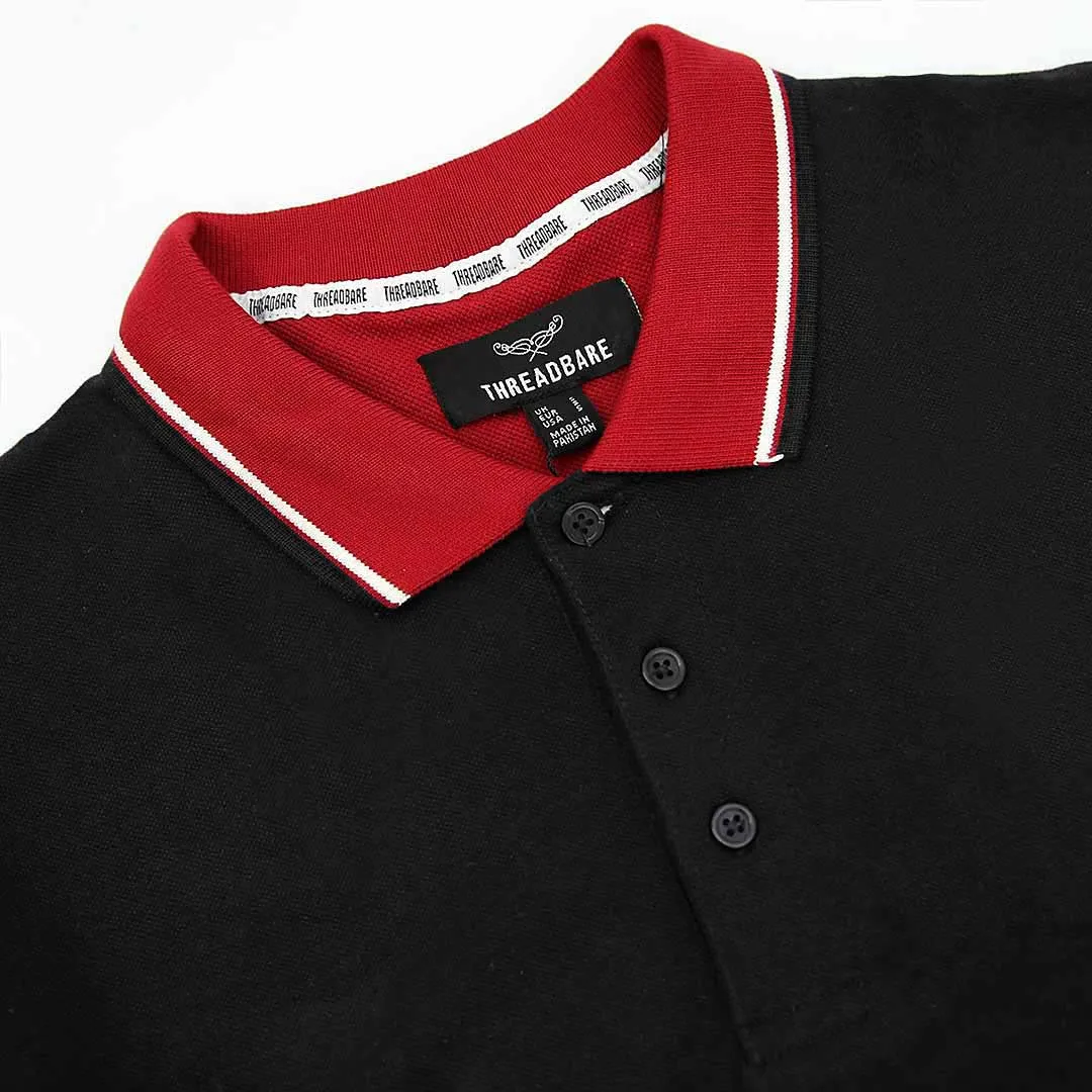 Men Slim Fit Embroidered Black Pique Polo Shirt