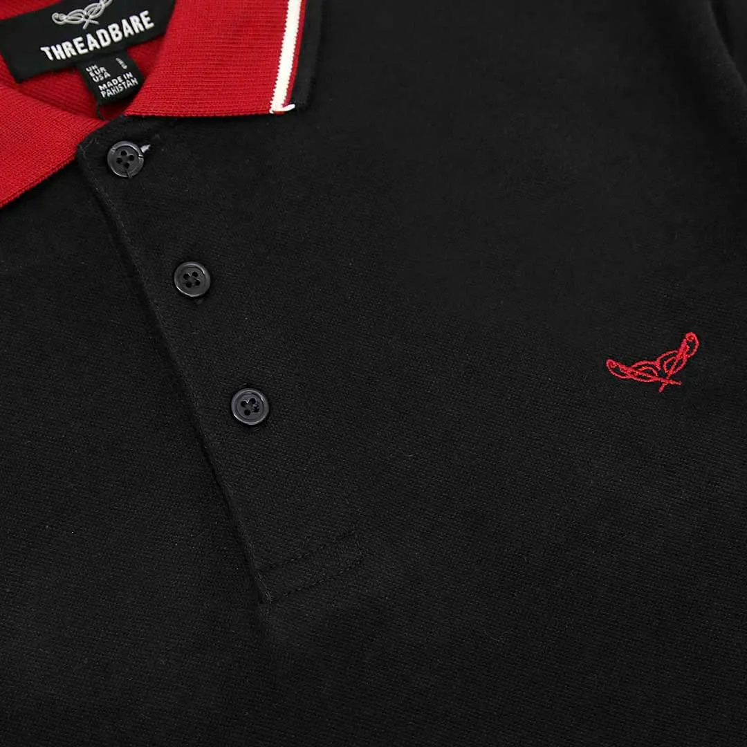 Men Slim Fit Embroidered Black Pique Polo Shirt