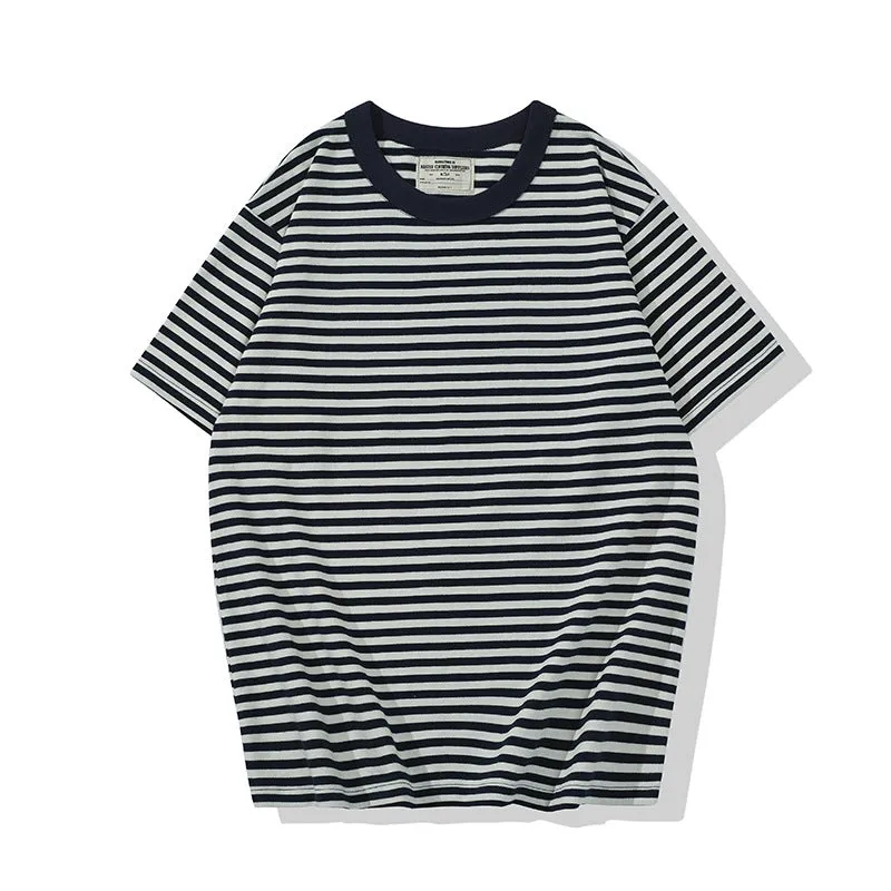 Men's Casual Vintage Pinstripe Breton Top Short Sleeve T-Shirt