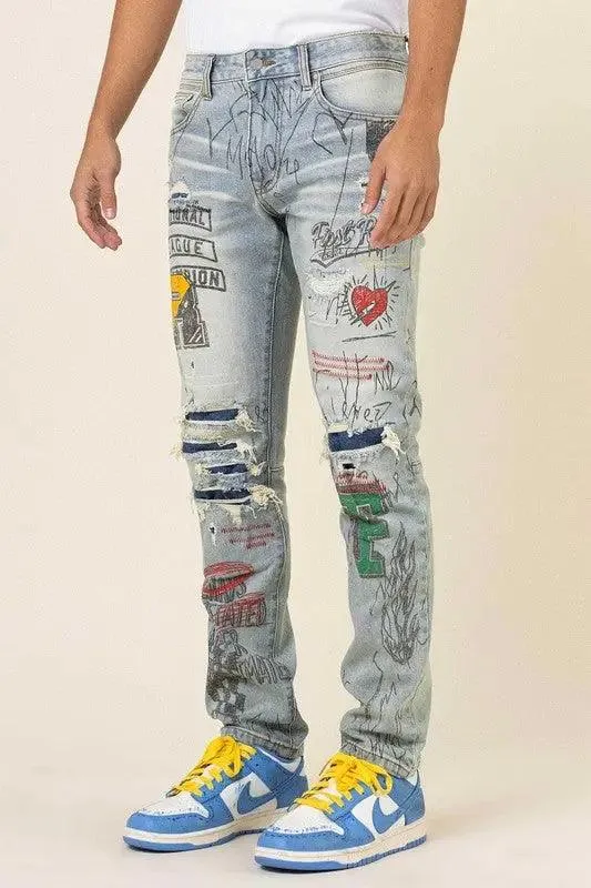 Men's Jeans Doodling Slim Fit