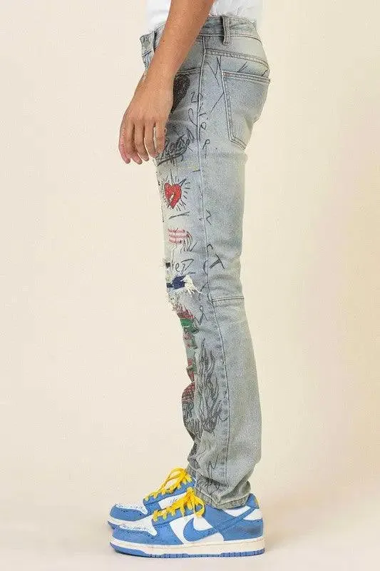 Men's Jeans Doodling Slim Fit