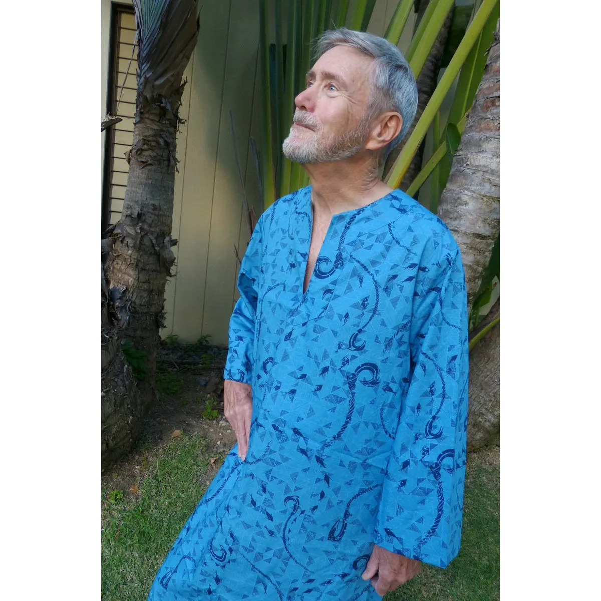 Men's Muumuu Kaftan | Fish Hook Print | Long Shirt