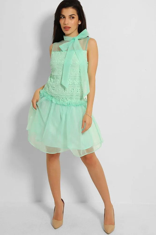 Mint Pussy Bow Organza Puff Dress