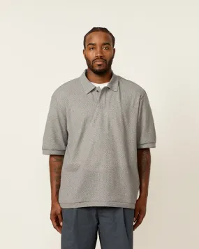 Moss Stitch Polo Shirt in Melange Grey