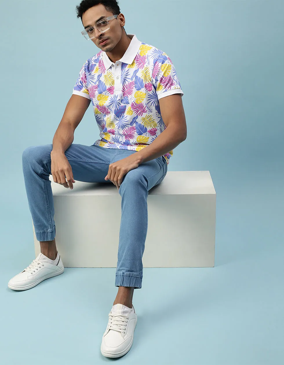 Multicolor All Over Floral Printed Polo Tshirt