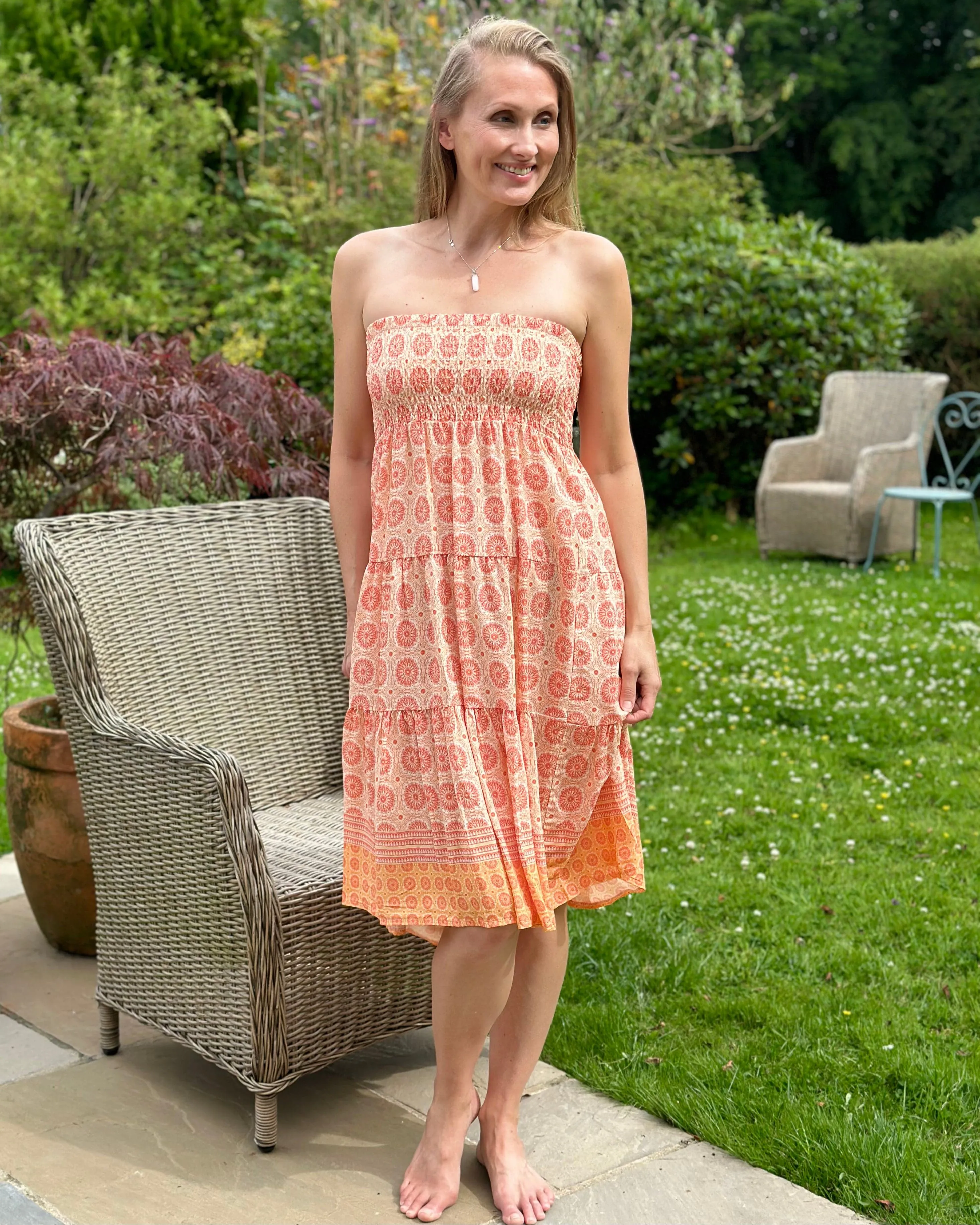 Patterned Tiered Skirt/Dress - Orange