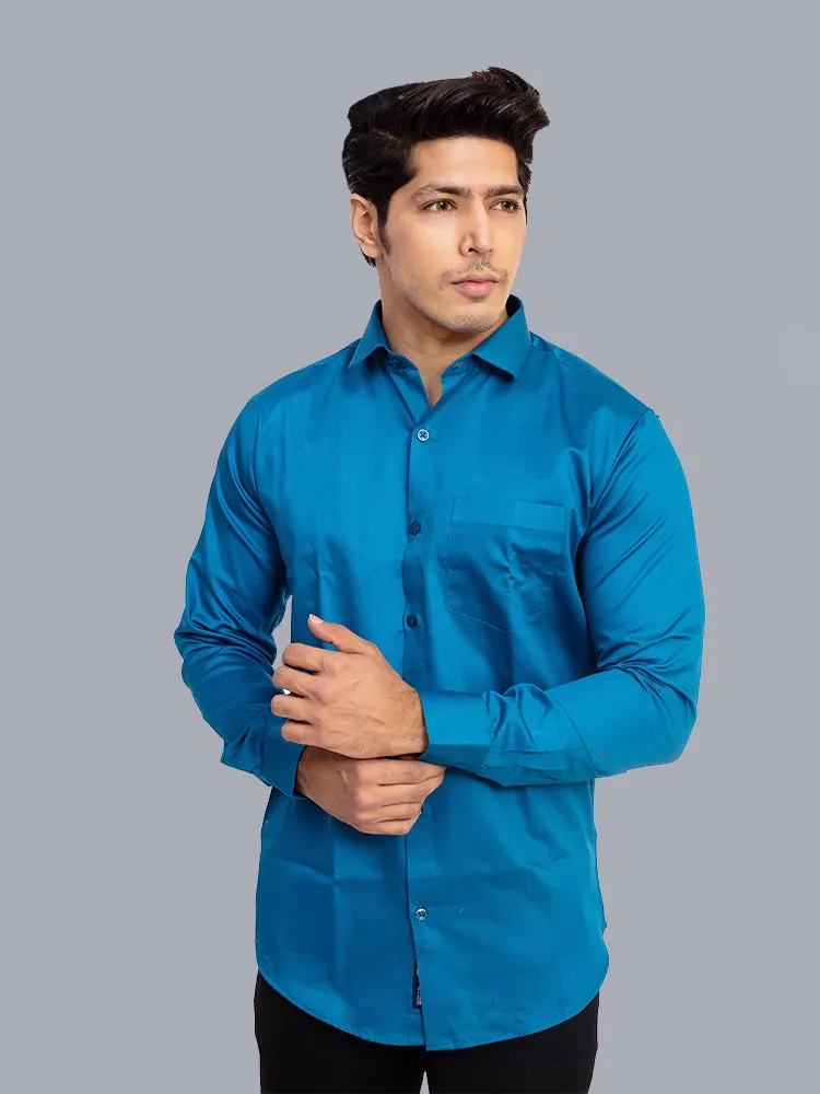 Plain Shirts for Men - Cerulean Blue Solid Giza Formal Shirt