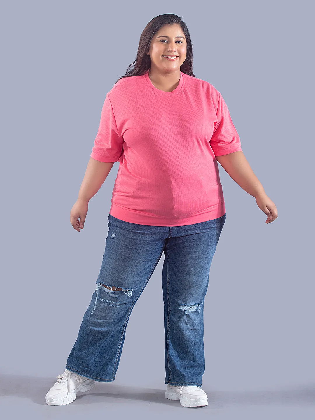 Plus Size Cotton Street Style T-shirts For Summer -Blush Pink