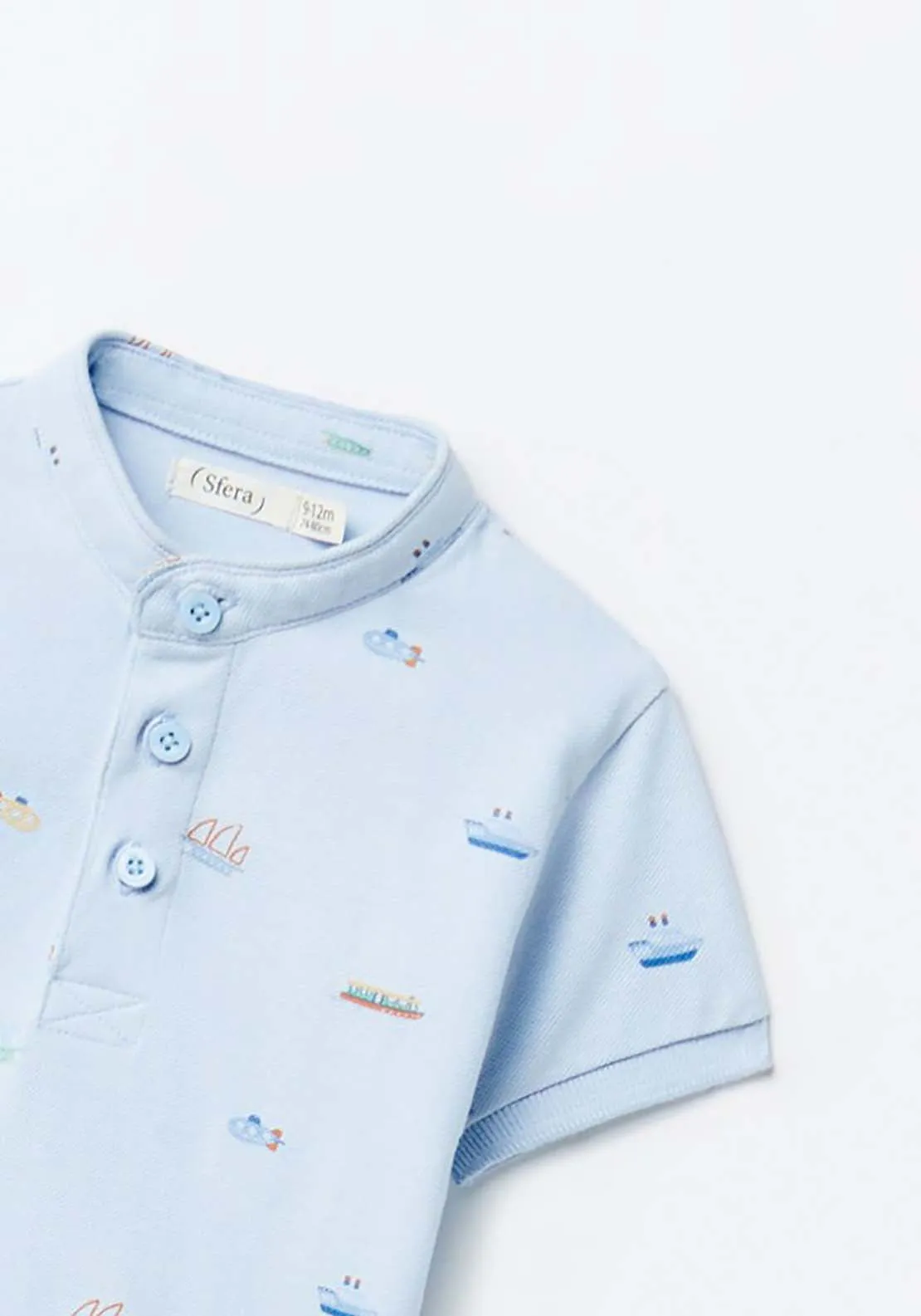 Printed Grandfather Shirt - Blue