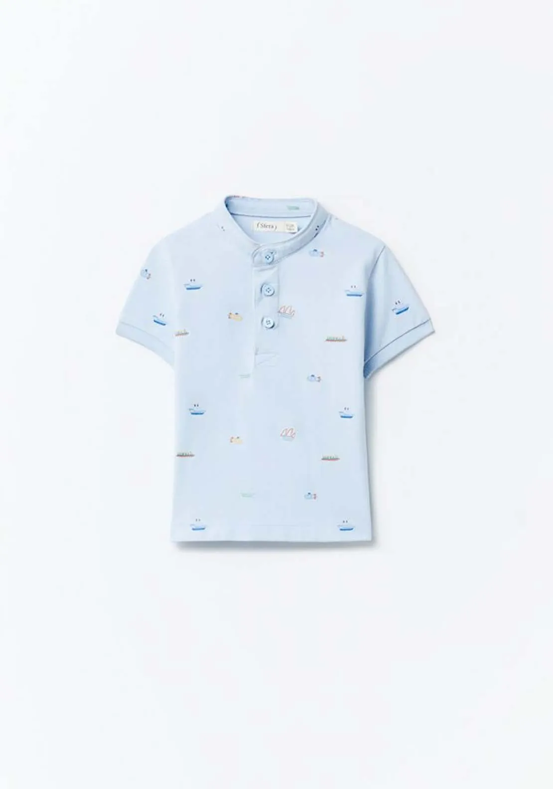 Printed Grandfather Shirt - Blue