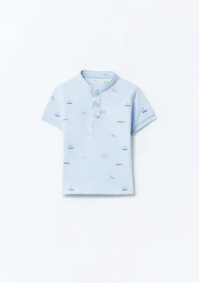 Printed Grandfather Shirt - Blue