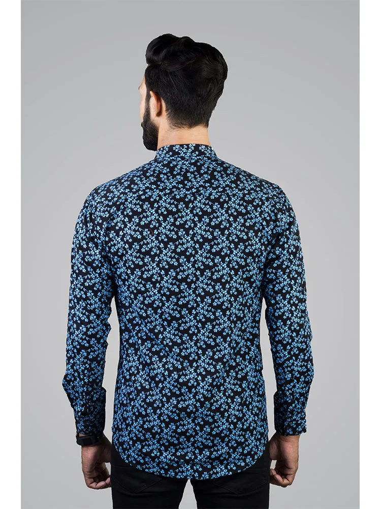 Printed Shirts for Men - Black Floral Print Cotton Shirt