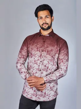 Printed Shirts for Men - Men Printed Spread Cotton Shirt Mahroon