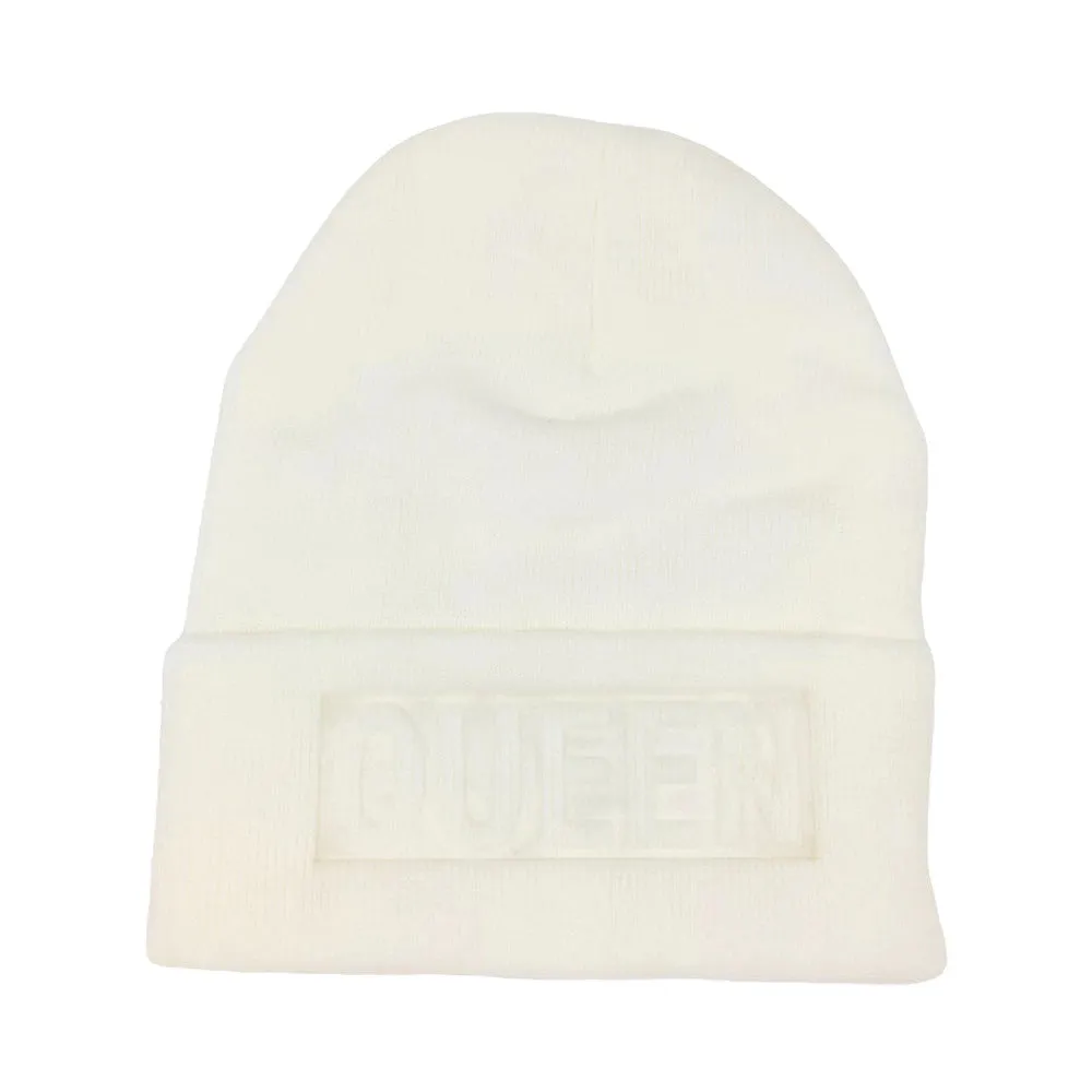 Queen Message Solid Knit Beanie Hat