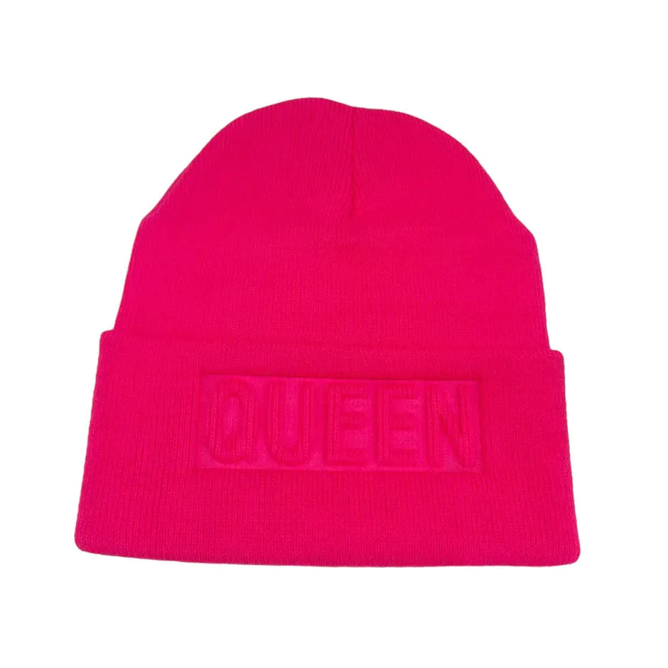 Queen Message Solid Knit Beanie Hat