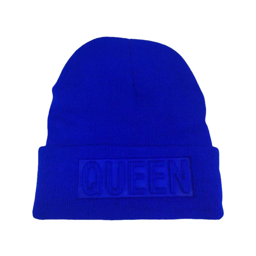 Queen Message Solid Knit Beanie Hat