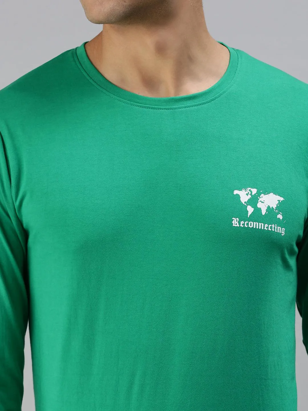 Reconnecting Green Pocket Typographic Printed Tshirt