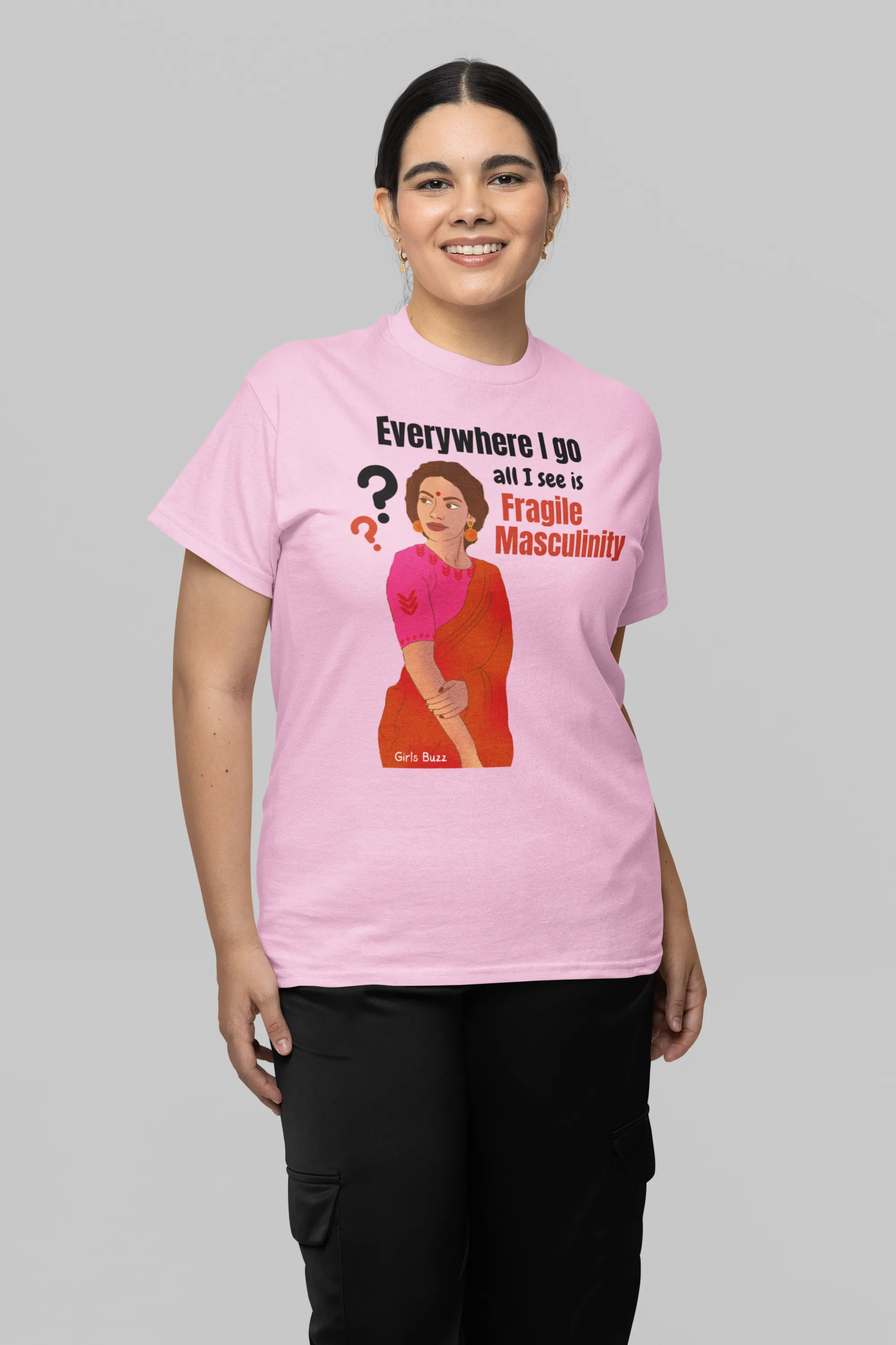 Regular Fit Feminist Slogan Women Cotton Tshirt - Fragile Masculinity