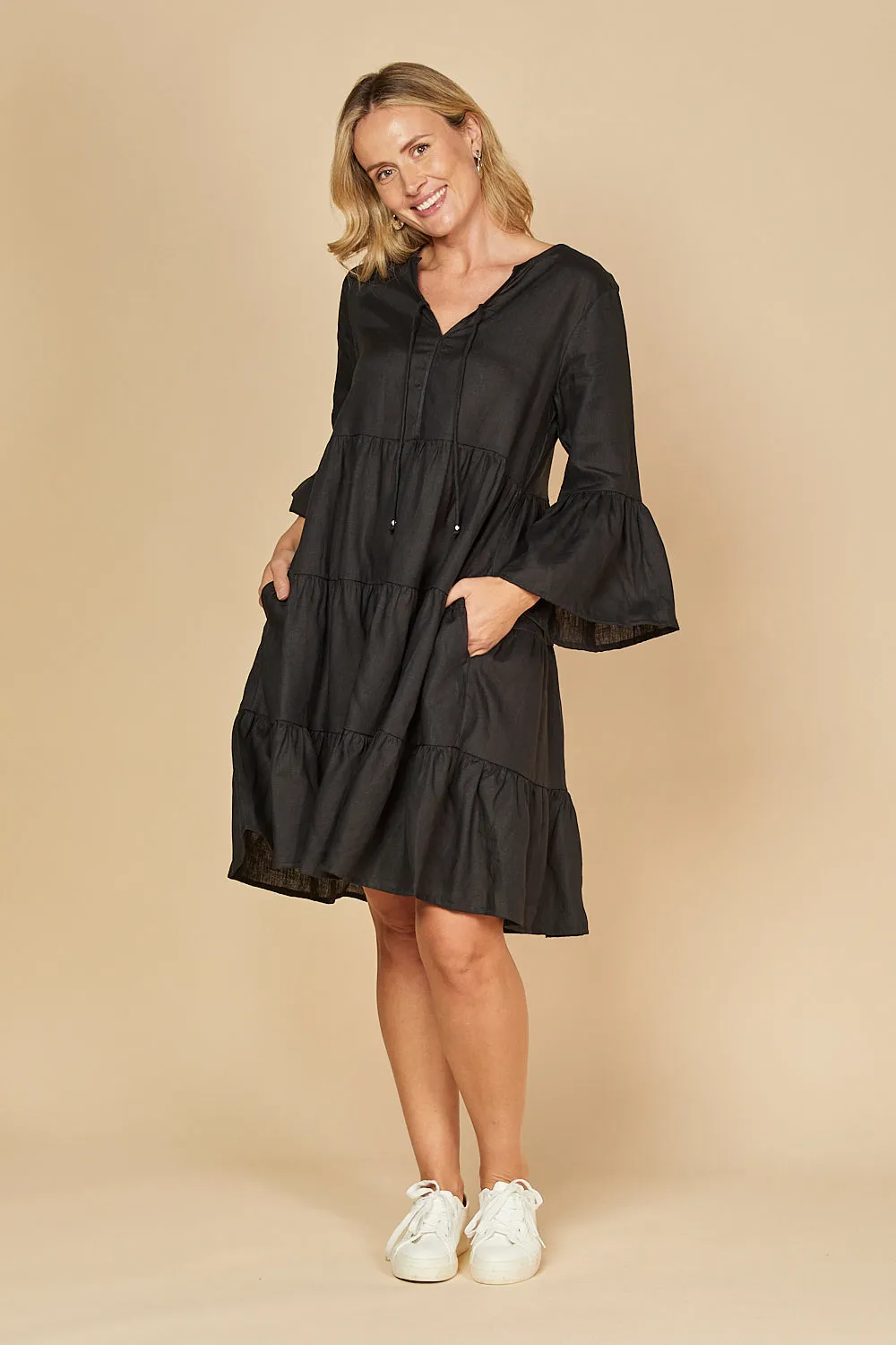 Scout Tiered Linen Dress in Black