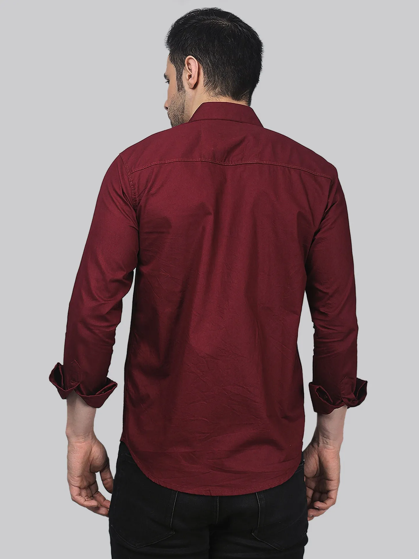 Sleek TryBuy Premium Solid Maroon Cotton Button-Up Shirt For Men