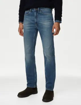 Straight Fit Vintage Wash Stretch Jeans