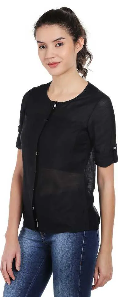 Style Quotient Women Black Round Neck solid Fashion Shirts