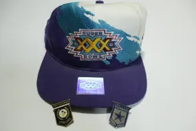 Super Bowl XXX 1996 Cowboys Steelers Vintage 90s Adjustable Back Snapback Splash Hat